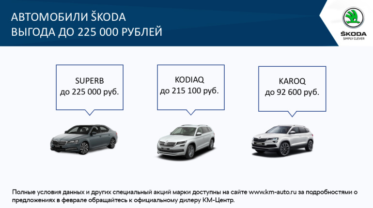 Максимальные выгоды на автомобили SKODA в феврале 2021